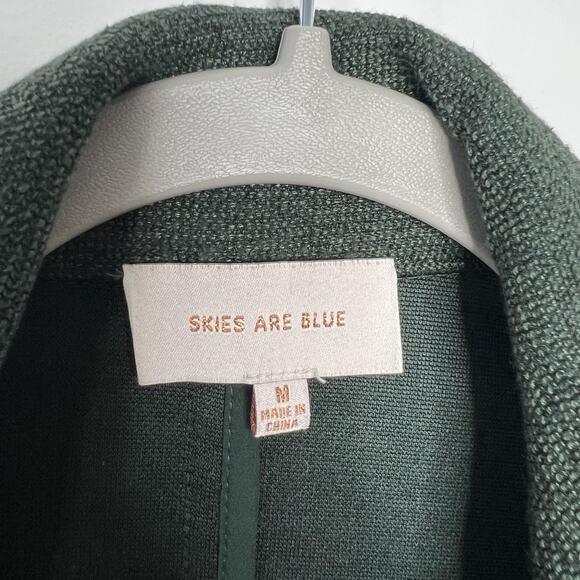 Skies Are Blue Blazer Womens Medium Dark Green Open Front Striped Cuff Jacket - Picture 3 of 12